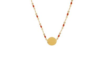 Collana Con Placca Tonda Da 12 MM Epalline In Smalto Rosso Su Catena, 423 Cm, Oro Giallo 18 Carati