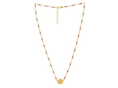 Collana Con Placca Tonda Da 12 MM Epalline In Smalto Rosso Su Catena, 42+3 Cm, Oro Giallo 18 Carati - Immagine Standard - 2