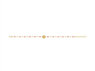 Bracciale Tondo Con Placca 10 Mm, Palline Di Smalto Rosso Su Catena, 173 Cm, Oro Giallo 18 Carati