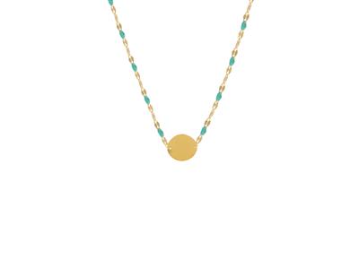 Collana A Piastra Tonda Da 12 MM E Palline In Smalto Turchese Su Catena, 423 Cm, Oro Giallo 18 Carati