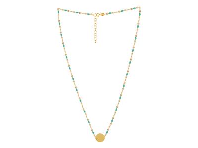 Collana A Piastra Tonda Da 12 MM E Palline In Smalto Turchese Su Catena, 42+3 Cm, Oro Giallo 18 Carati - Immagine Standard - 2