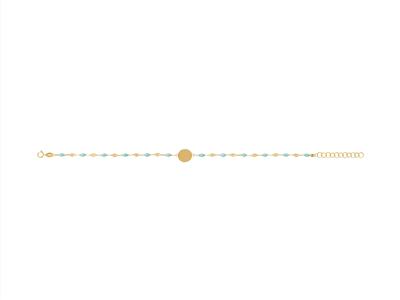 Bracciale Con Placca Rotonda 10 Mm,palline In Smalto Turchese Su Cate Na, 173 Cm, Oro Giallo 18 Carati