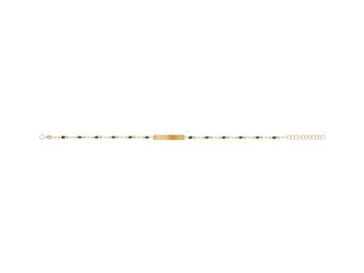 Bracciale Con Placca Rettangolare 5x 24 Mm, Sfere In Smalto Nero Su C Atena, 173 Cm, Oro Giallo 18 Carat