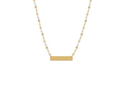 Collana Con Placca Rettangolare 5 X25 MM Con Palline Di Smalto Bianco Su Catena, 423 Cm, Oro Giallo 18