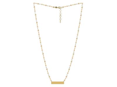 Collana Con Placca Rettangolare 5 X25 MM Con Palline Di Smalto Bianco Su Catena, 42+3 Cm, Oro Giallo 18 - Immagine Standard - 2