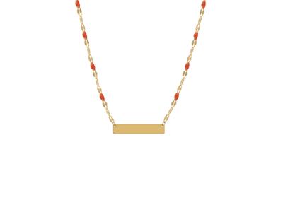 Collana Con Placca Rettangolare 5 X25 MM Con Palline Di Smalto Rosso Su Catena, 423 Cm, Oro Giallo 18 K