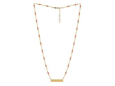 Collana Con Placca Rettangolare 5 X25 MM Con Palline Di Smalto Rosso Su Catena, 42+3 Cm, Oro Giallo 18 K - Immagine Standard - 2