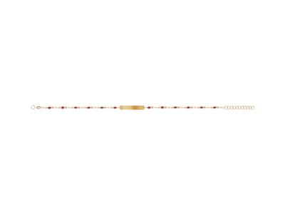 Bracciale Con Placca Rettangolare 5x 24 Mm, Palline Di Smalto Rosso S Ulla Catena, 173 Cm, Oro Giallo 18o
