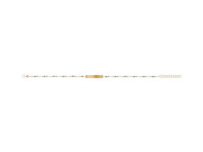 Bracciale Con Placca Rettangolare 5x 24 Mm, Sfere Di Smalto Turchese Su Catena, 173 Cm, Oro Giallo 18 C18k