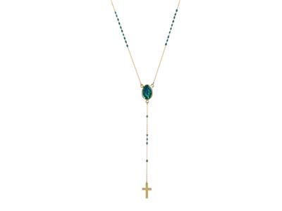 Collana Con Chapelet, Sfere Di Smalto Blu, Vergine Maria, 8 Cm Di Goccia, 452 Cm, Oro Giallo 18k