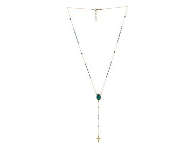 Collana Rosario Con Palline Di Smalto Blu, Vergine Miracolosa, Goccia 8 Cm, 45+2 Cm, Oro Giallo 18k - Immagine Standard - 2