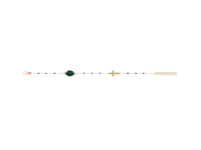 Bracciale Vergine Miracolosa, Crocee Palline Di Smalto Blu Su Catena, 173 Cm, Oro Giallo 18 Carati