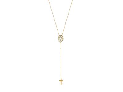 Collana Chapelet, Motivo Ovale In Madreperla, Croce Traforata, Palline Bianche, Caduta Di 8 Cm, 452 Cm, Oro Giallo 18k