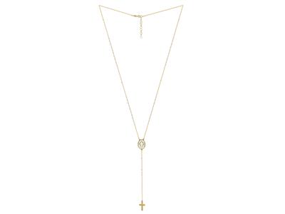 Collana Rosario Con Disegno Madreperla Ovale E Croce Traforata, Palline Bianche, Goccia 8 Cm, 45+2 Cm, Ororo Giallo 18k - Immagine Standard - 2