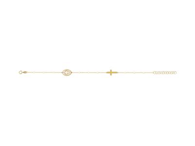 Bracciale Religioso, Motivo Ovale Con Croce Centrale Traforata, Palline In Smalto Bianco Su Catena, 173 Llo 18k