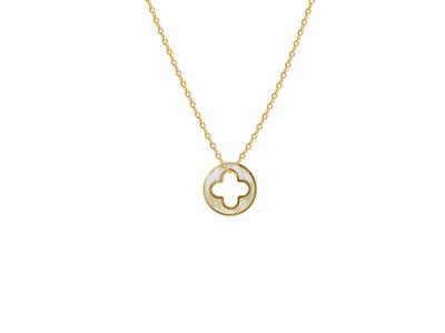 Collana Con Motivo Trifoglio Traforato Su Cerchio Da 15 Mm, Madreperla, 423 Cm, Oro Giallo 18 Carati