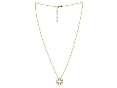 Collana Con Motivo Trifoglio Traforato Su Cerchio Da 15 Mm, Madreperla, 42+3 Cm, Oro Giallo 18 Carati - Immagine Standard - 2
