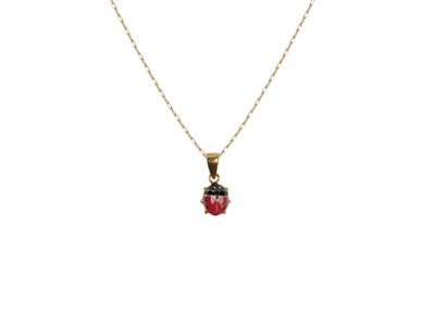 Collana Coccinella, 5 Mm, Smalto Rosso E Ossido Di Zirconio, 36-38 Cm, 18kt Oro Giallo