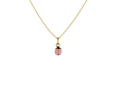 Collana Coccinella 5 Mm, Smalto Rosa E Ossidi Di Zirconio, 36-38 Cm, Oro Giallo 18k