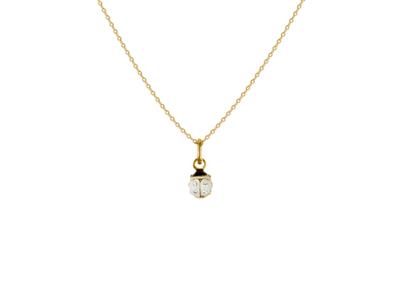 Collana Coccinella 5 Mm, Smalto Bianco E Ossidi Di Zirconio, 36-38 Cm, Oro Giallo 18k