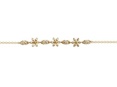 Bracciale Con Fiori Alternati, Diamanti 0,14ct, 18cm, Oro Giallo 18k
