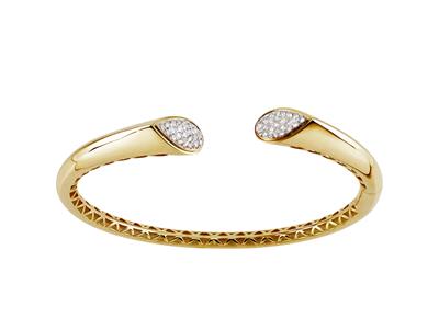 Bracciale Jonc Aperto, Bordi Smussati, Diamanti 0,35ct, 57 X 46 Mm, Oro Giallo 18k