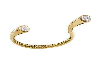 Bracciale Jonc Aperto, Bordi Smussati, Diamanti 0,35ct, 57 X 46 Mm, Oro Giallo 18k - Immagine Standard - 2