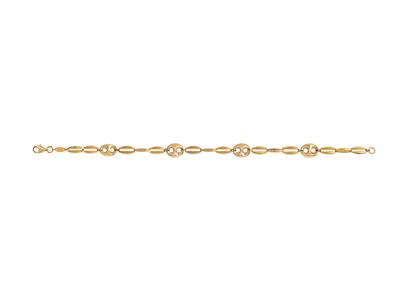 Bracciale Alternato 13, Maglia A Chicchi Di Caffè 8 MM E Maglia Ovale 5 Mm, 19,50 Cm, Oro Giallo 18kt.