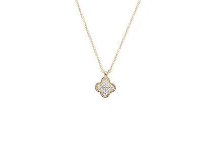 Collana Con Motivo A Trifoglio, 6 Mm, Diamanti 0,06ct, 40-42-45 Cm, Oro Giallo 18k