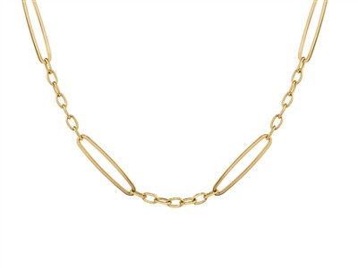 Collana Maglia Grande Rettangoli Alternata Maglie Forzatina 3 Mm, 60 Cm, Oro Giallo 18 Kt