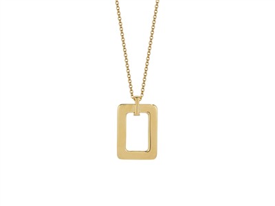 Collana Pendente Rettangolo 20 X 27mm, Tubo Quadro 4 Mm, 45 Cm, Oro G Iallo 18 Kt