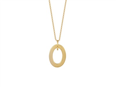 Collana Pendente Ovale 20 X 27 Mm, Tubo Quadro 4 Mm, 45 Cm, Oro Giallo18 Kt
