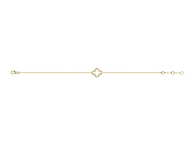 Bracciale Motivo Trifoglio Traforato 10 X 11 Mm, Diamanti 0,08 Ct, 16-17-18 Cm, Oro Giallo 18 Kt