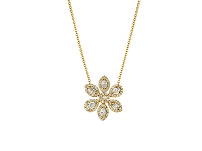 Collana Flora 6 Petali 16 Mm, Diamanti 0,48 Ct, 423 Cm, Oro Giallo 18kt