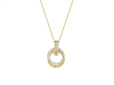 Collana Doppio Cerchio Con Contromaglia, Altezza 17 Mm, Diamanti 0,09 Ct, 4042 Cm, Oro Giallo 18 Kt