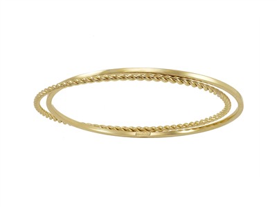 Bracciale Rigido Tubo Quadro Liscioe Filo Tondo Ritorto 2 X 2 Mm, Dia Metro Interno 63 Mm, Oro Giallo 18