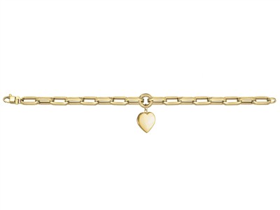 Bracciale Maglia Rettangolo Cava 6 Mm, Pendente Cuore 14 X 15 Mm, 20 Cm, Oro Giallo 18 Kt