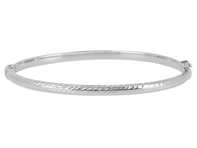 Bracciale A Tubo Quadrato Cesellato Di 4 Mm, 55 X 65 Mm, Oro Bianco 18 Carati