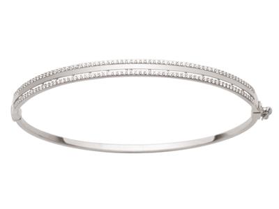 Bracciale Rigido In Zirconi A 2 File, 65 Mm, Oro Bianco 18 Carati - Immagine Standard - 1