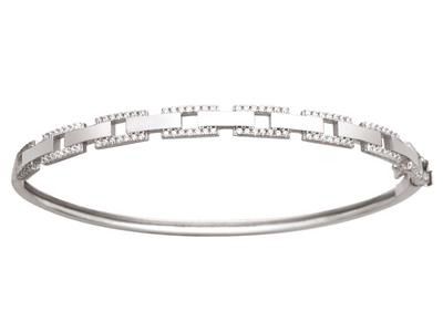 Bracciale Bangle Con Maglie Rettangolari Lisce E Ossidi Di Zirconio 60x50mm, Oro Bianco 18 Carati - Immagine Standard - 1