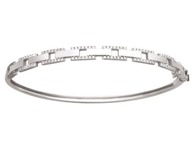 Bracciale Rettangolare Liscio A Maglie E Ossidi Di Zirconio 60x50 Mm, Oro Bianco 18 Ct.