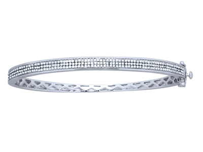 Bracciale Rigido Con Incastonatura In 3 File, Diamanti Da 0,70 Ct, 60 X 50 Mm, Oro Bianco 18 Kt - Immagine Standard - 1