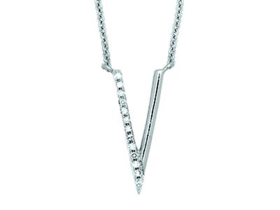 Collana Con Motivo V Modello Piccolo, Diamanti Da 0,05 Ct, 40-45 Cm, Oro Bianco 18 Carati