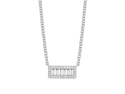 Collana Con Motivo Rettangolare, Baguette Da 0,24 Ct E Diamanti Rotondi, 42-45 Cm, Oro Bianco 18 Carati - Immagine Standard - 2