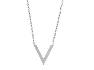 Collana A Catena Forzatina Rotonda,motivo A V, 40-42 Cm, Oro Bianco 1 8 Carati - Immagine Standard - 2