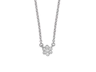 Collana Con Fiore Piccolo Solitario, Diamanti 0,04ct, 42-44-45 Cm, Oro Bianco 18 Ct. - Immagine Standard - 1