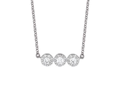 Collana Con 3 Losanghe Incastonate A Illusione, Diamanti 0,10ct, 42-44-45 Cm, Oro Bianco 18 Ct.