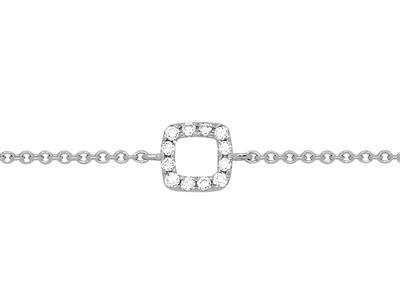 Bracciale Con Motivo Quadrato Su Catena, Diamanti 0,05ct, 15-17-18 Cm, Oro Bianco 18 Ct.