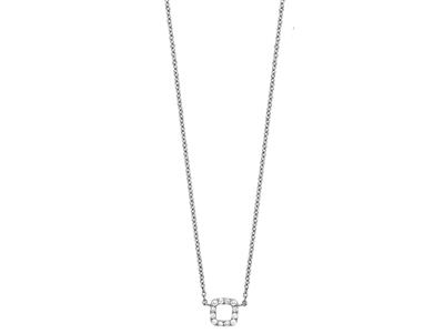 Collana Con Motivo Quadrato Su Catena, Diamanti 0,05ct, 4042 Cm, Oro Bianco 18 Ct.