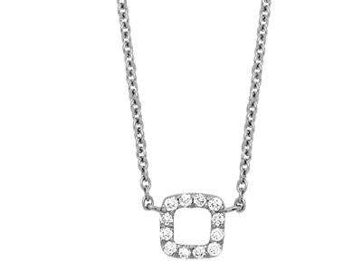 Collana Con Motivo Quadrato Su Catena, Diamanti 0,05 Ct, 40/42 Cm, Orobianco 18 Kt - Immagine Standard - 2